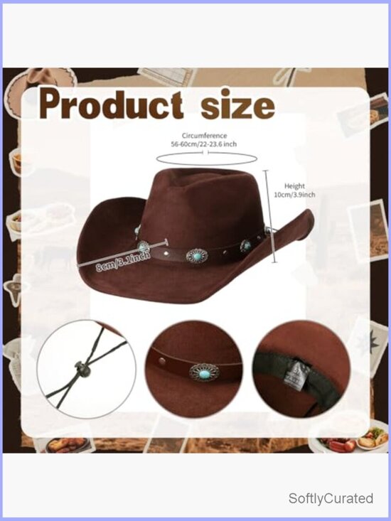 Wide Brim Cowgirl Hat & Belt Set - Suede PU Leather Western Costume main image 5